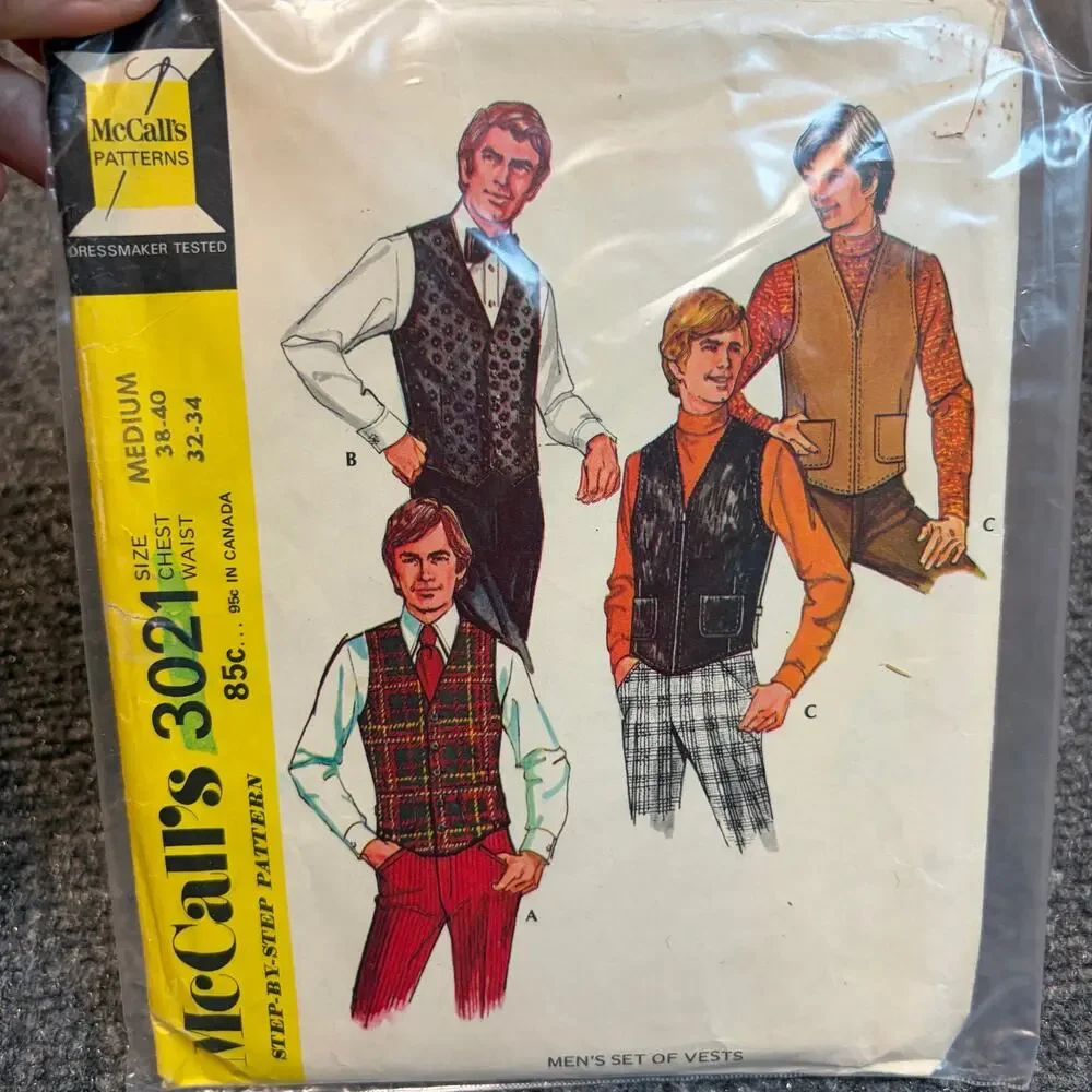 Lot 5 Vintage 70s 80s McCalls Sewing Patterns Mens Clothing Shirts Vests Pants